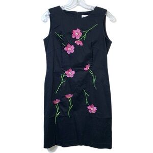 Vintage 90’s Floral Embroidered Black Sleeveless Dress Women’s Size 6P